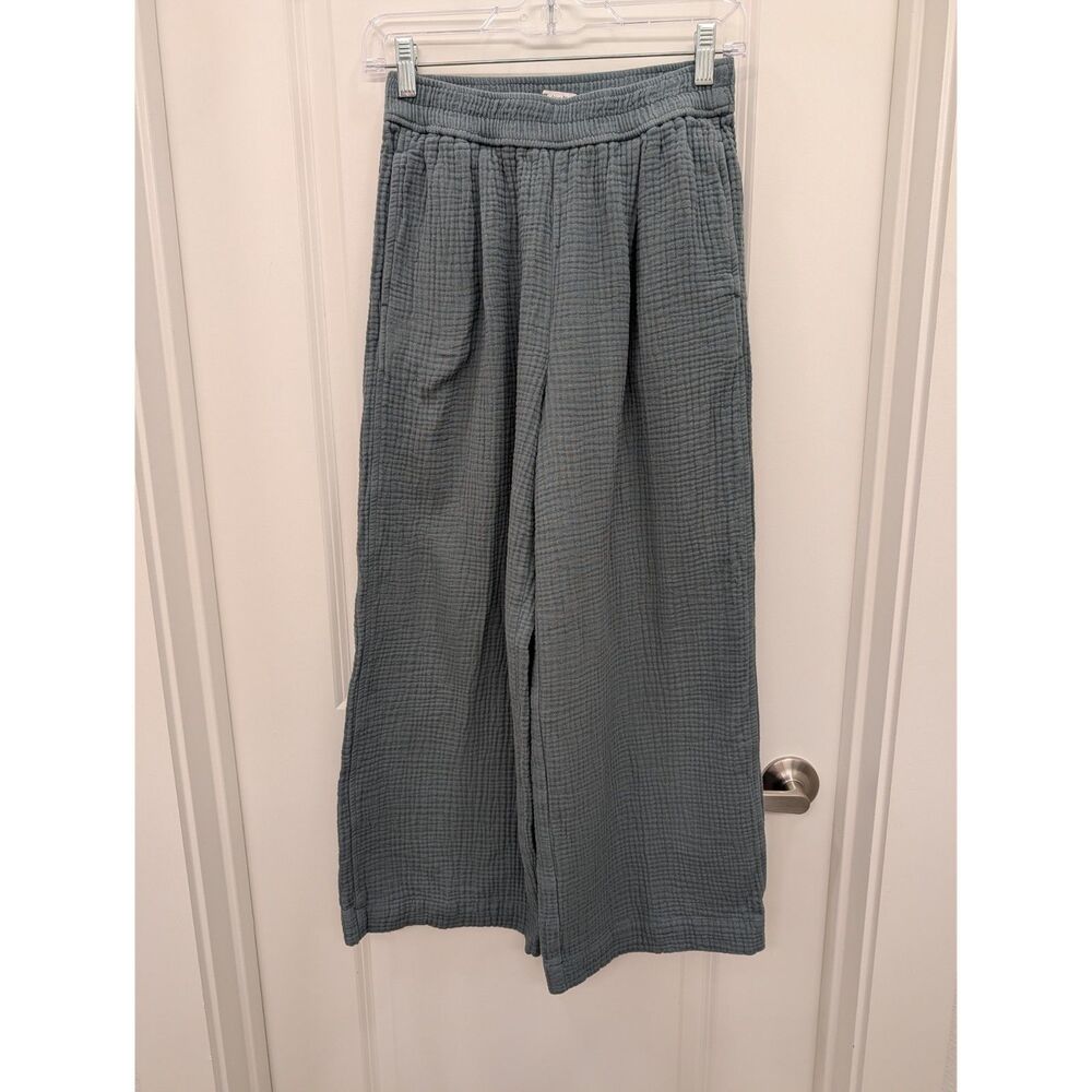 Madewell Gauze Wide Leg Pants XS Slate Blue Pull On Elastic Waist Pleated